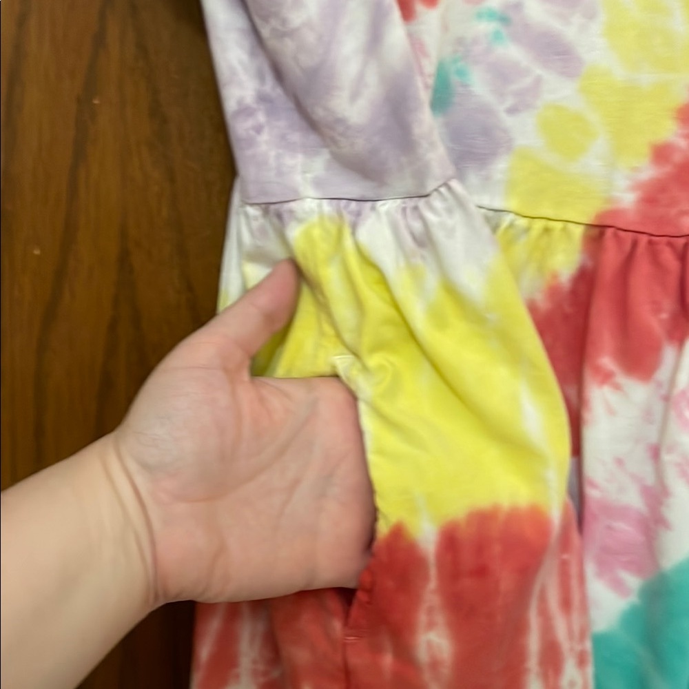 LANDS END UGC Girls Size Large Colorful Tie-Dye Short Sleeve Dress - Picture 5 of 8